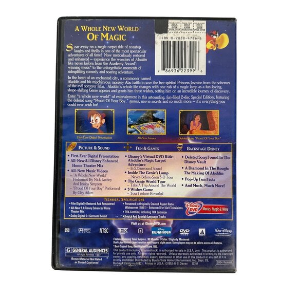 Walt Disney Aladdin 2-Disc Special Edition Platinum 2004 DVD Animated Musical - Picture 2 of 8